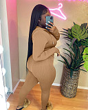 Knitted Women Hooded Zipper Jacket Skinny Pants Set FSL-180