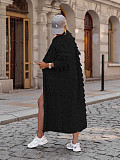 Women Solid Color Knitted Tassel Long Coat TR-1282