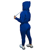 Solid Hooded Sweatshirt Drawstring Pants Set FSL-175