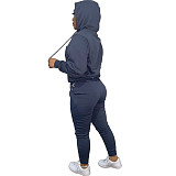 Solid Hooded Sweatshirt Drawstring Pants Set FSL-175
