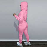 Solid Hooded Sweatshirt Drawstring Pants Set FSL-175