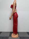 Sexy Strapless Metal Button Zipper Package Hips Long Skirts Sets NY-2832