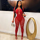 Women Short Sleeve Bodycon Jumpsuit Skinny Pink Mesh See Though RS-0026