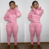 Solid Hooded Sweatshirt Drawstring Pants Set FSL-175