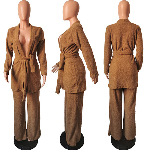 Autumn-winter Fashion Teddy Fur Coat Plush Pantsuit Two Pieces HMS-6263