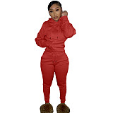 Solid Hooded Sweatshirt Drawstring Pants Set FSL-175
