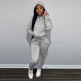 Solid Hooded Sweatshirt Drawstring Pants Set FSL-175