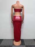 Sexy Strapless Metal Button Zipper Package Hips Long Skirts Sets NY-2832