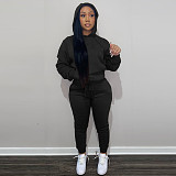 Solid Hooded Sweatshirt Drawstring Pants Set FSL-175