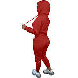 Solid Hooded Sweatshirt Drawstring Pants Set FSL-175