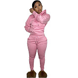 Solid Hooded Sweatshirt Drawstring Pants Set FSL-175