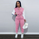 Crop Top Long Sleeve Baseball Jacket Pure Trouser Set FSL-176