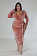 Large Size Women's V-neck Burn Flower Flocking Bodycon Long Dresses OSM-5504