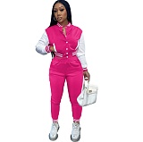 Crop Top Long Sleeve Baseball Jacket Pure Trouser Set FSL-176
