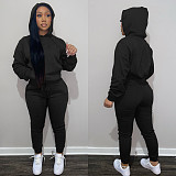 Solid Hooded Sweatshirt Drawstring Pants Set FSL-175