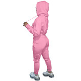 Solid Hooded Sweatshirt Drawstring Pants Set FSL-175