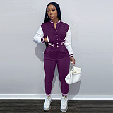 Crop Top Long Sleeve Baseball Jacket Pure Trouser Set FSL-176