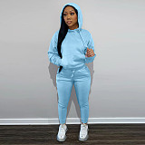 Solid Hooded Sweatshirt Drawstring Pants Set FSL-175