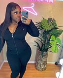 Knitted Women Hooded Zipper Jacket Skinny Pants Set FSL-180
