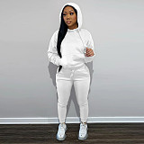 Solid Hooded Sweatshirt Drawstring Pants Set FSL-175