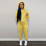 Solid Hooded Sweatshirt Drawstring Pants Set FSL-175