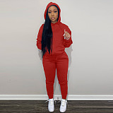 Solid Hooded Sweatshirt Drawstring Pants Set FSL-175