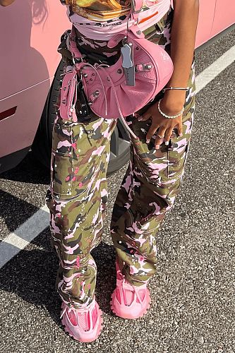 High Waist Camo Pocket Multicolor Pants Trousers 2023 RS-6931