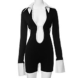 Sexy Hollow Out Polo Collar Long Sleeves Backless Bodycon Romper RS-D23RP275