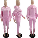 Solid Hooded Sweatshirt Drawstring Pants Set FSL-175
