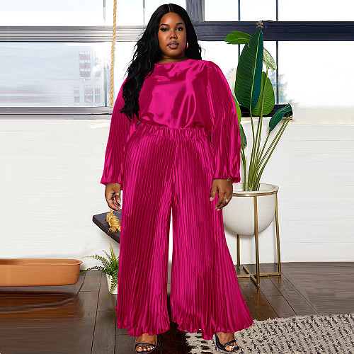 Pleated Round Neck Casualwear Crimp Fashion 2pcs Set For Women NNWY-7972