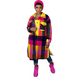 Plaid Lapel Single-breasted Woolen Long Coat HMS-5528