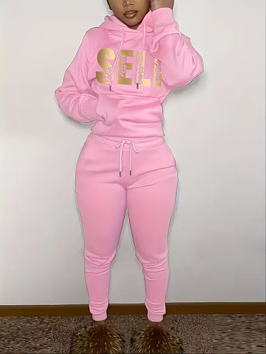Sporty Solid Color Hoodies And Bodycon Pants 2 Pieces Suits LSD-1676