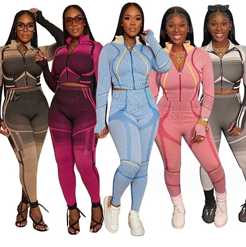 Zip Up Crop Tops Bodycon Leggings Pants Sets RC-3185