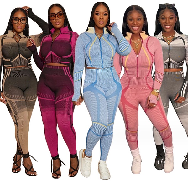 Zip Up Crop Tops Bodycon Leggings Pants Sets RC-3185