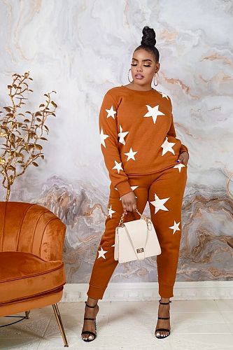 Star Printed Long Sleeve Top Lounge Wear Matching Set RC-3200