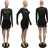Women's Sexy Clubwear Mesh Ruffle Mini Skirts Set YNS-2611