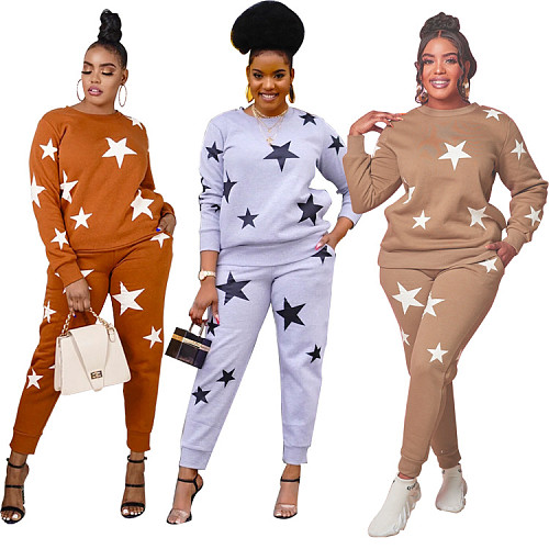 Star Printed Long Sleeve Top Lounge Wear Matching Set RC-3200