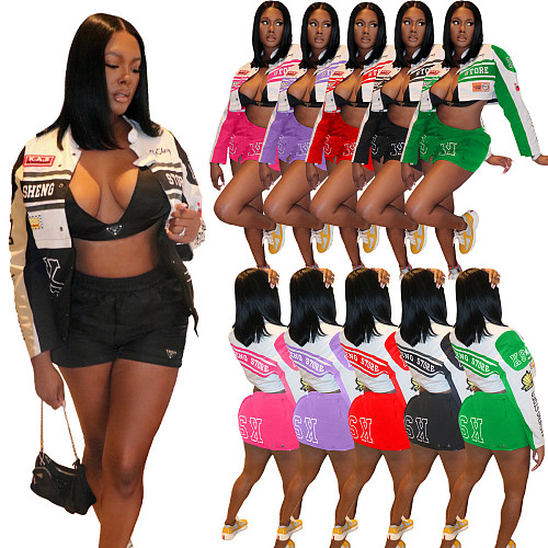 Fashion Motorcycle Baseball Jacket With Short Skirt 2 Pieces Set YNS-2612