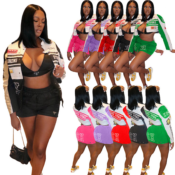 Fashion Motorcycle Baseball Jacket With Short Skirt 2 Pieces Set YNS-2612