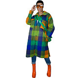 Plaid Lapel Single-breasted Woolen Long Coat HMS-5528