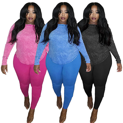 Round Neck Long Sleeve Top And Skinny Pants Tracksuit Set NNWY-7971