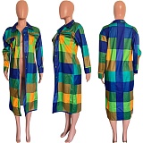 Plaid Lapel Single-breasted Woolen Long Coat HMS-5528