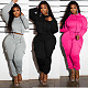 Solid Plush Hooded 2 Piece Set Fall Women Clothing YNS-2621