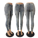 Women Pleated Side Pocket Low Waist Pop Jeans DY-6916