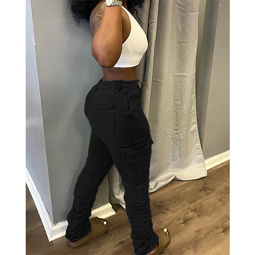 Women Pleated Side Pocket Low Waist Pop Jeans DY-6916