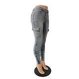 Women Pleated Side Pocket Low Waist Pop Jeans DY-6916