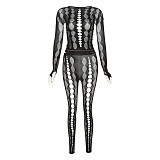 Black Mesh Transparent Hollow Out Sexy Two Pieces Sets RS-6674