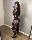 Black Mesh Transparent Hollow Out Sexy Two Pieces Sets RS-6674