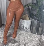 Winter Mid Waist Stretchy Tights PU Leather Stacked Pants BS-1237