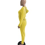 Solid Hooded Zip Sweatshirt Top Drawstring Pants Set MEHQ-1152